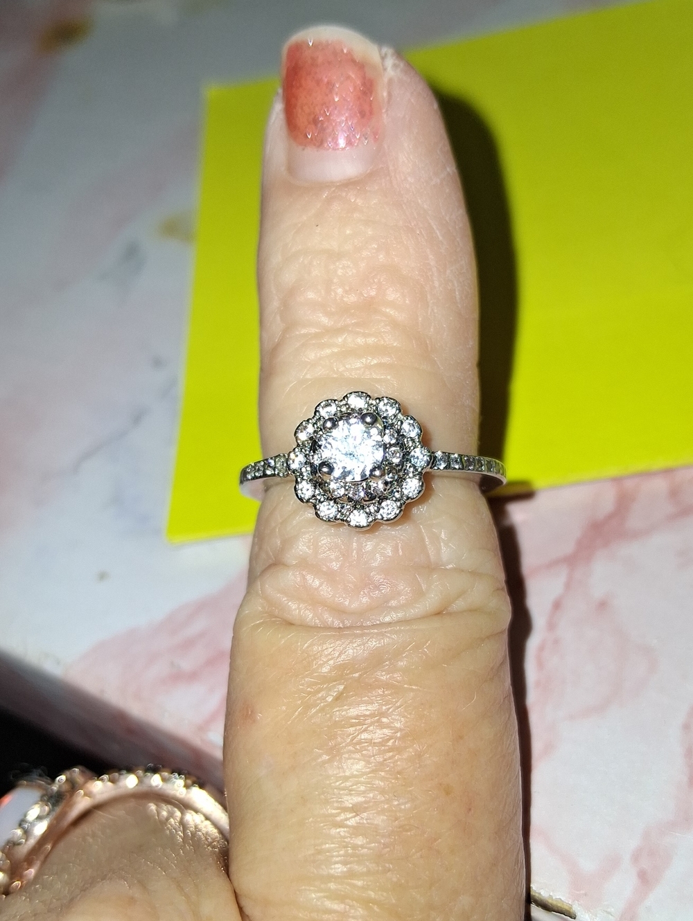 Diamond Halo Style Silver Ring in White - Unbranded Says JS